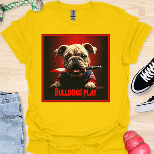 Bulldogs Play - Halloween - V2- Baby Bulldog with Knife in Mouth T-Shirt